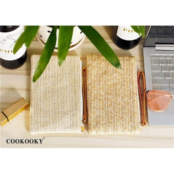 Womens Straw Clutch Bag Bohemian Summer Beach StrawPurse Zipper Wristlet Wallets - Picture 7 of 8